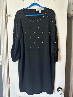 American Glamour by Badgley Mischka Black Studded Shift Dress 1X